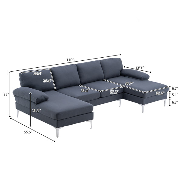 Linen Sectional Sofa with Chaise