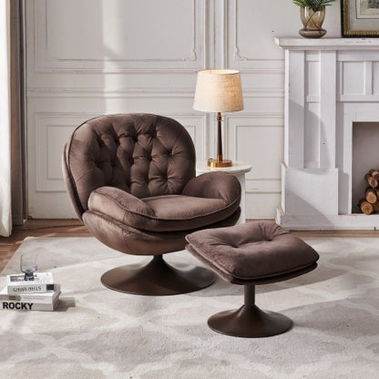 Swivel Leisure Velvet Lounge Chair with Ottoman