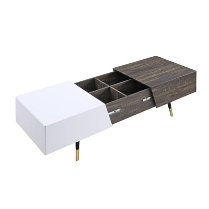 White High Gloss & Rustic Oak Retractable Coffee Table