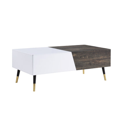 White High Gloss & Rustic Oak Retractable Coffee Table