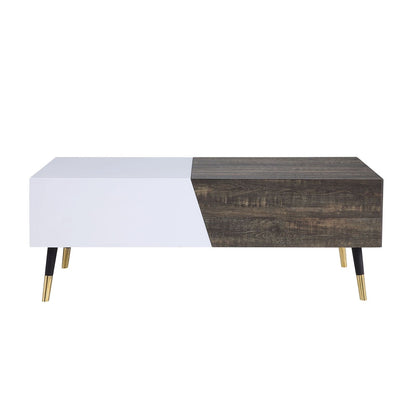 White High Gloss & Rustic Oak Retractable Coffee Table