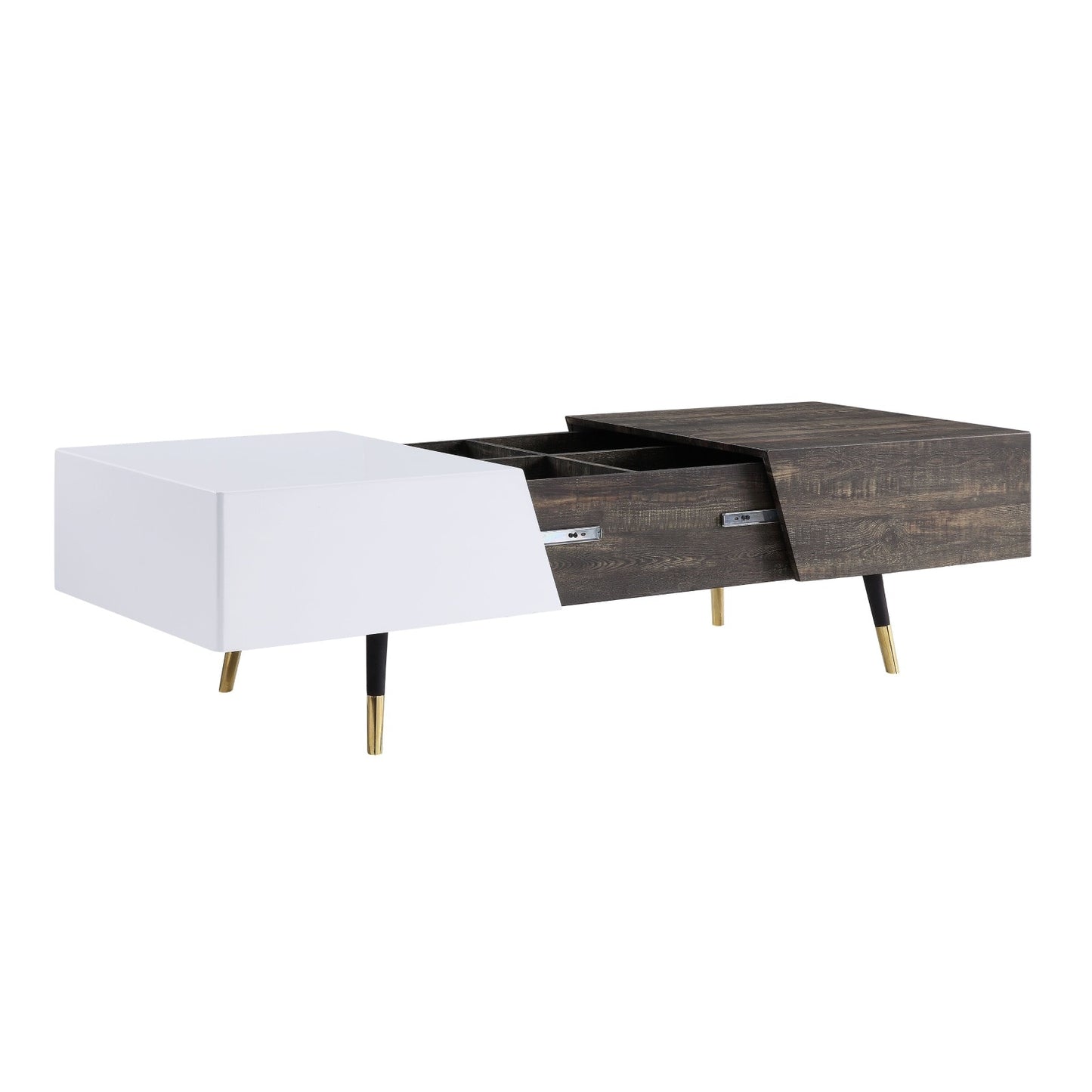 White High Gloss & Rustic Oak Retractable Coffee Table