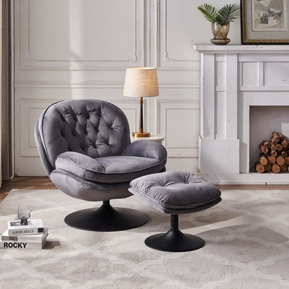 Swivel Leisure Velvet Lounge Chair with Ottoman