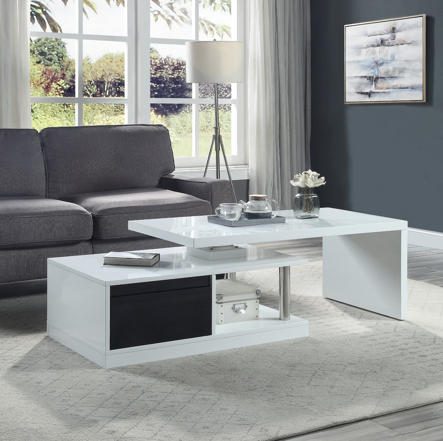 High Gloss Coffee Table + Swivel Top in White & Black