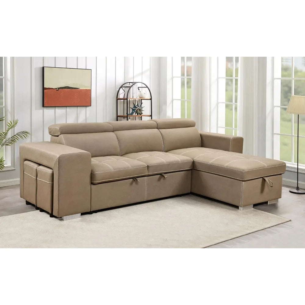 Convertible L-shaped sofa with pull-out bed