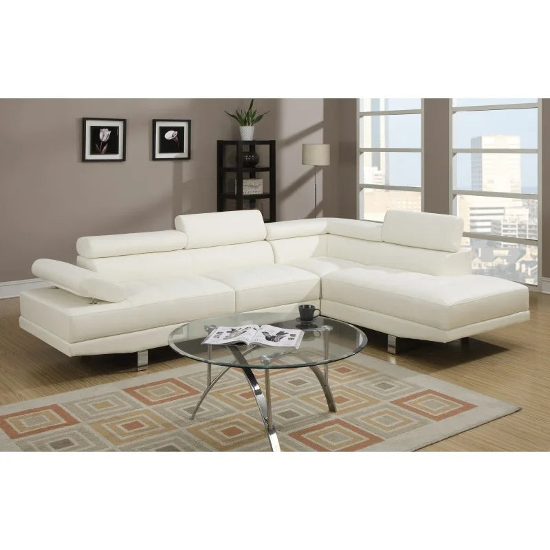 Leather Adjustable Headrest Sectional Sofa + Chaise