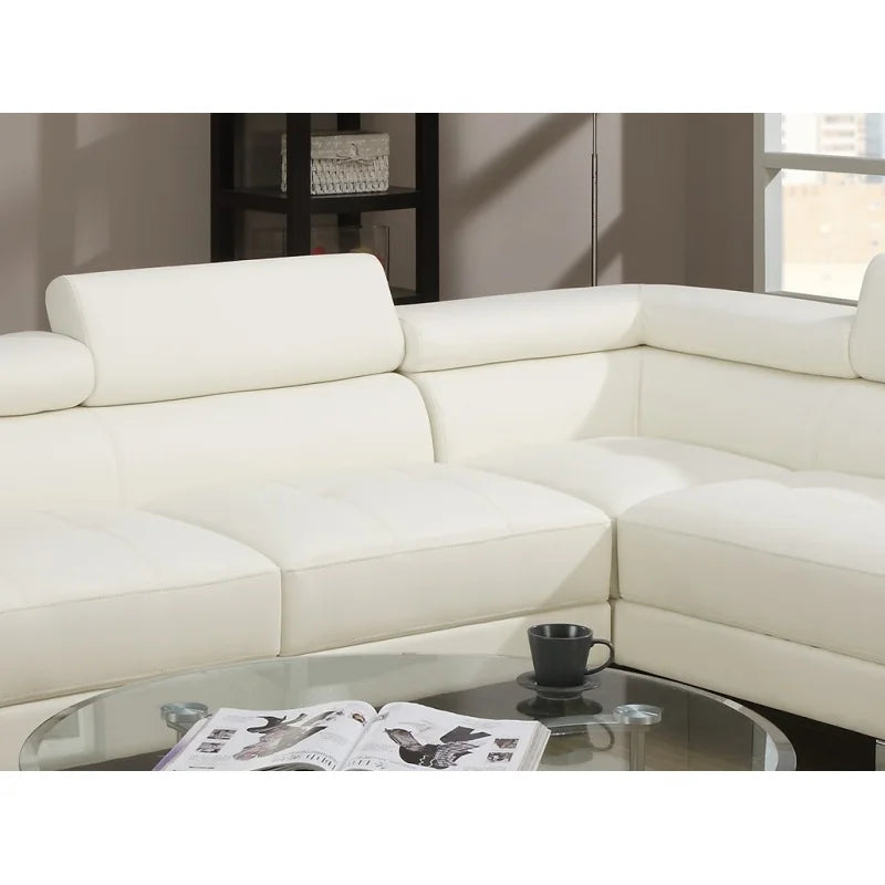 Leather Adjustable Headrest Sectional Sofa + Chaise