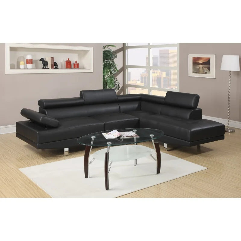 Leather Adjustable Headrest Sectional Sofa + Chaise