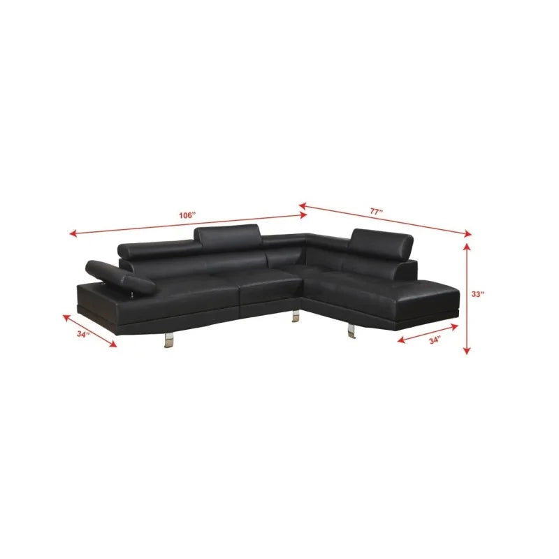 Leather Adjustable Headrest Sectional Sofa + Chaise