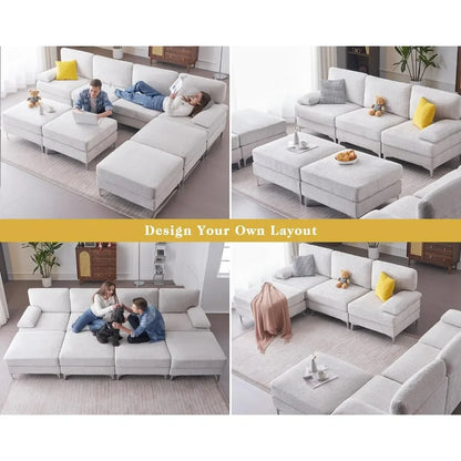 8 Seater Convertible Sectional Couch with Ottomans