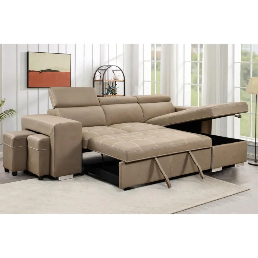 Convertible L-shaped sofa with pull-out bed