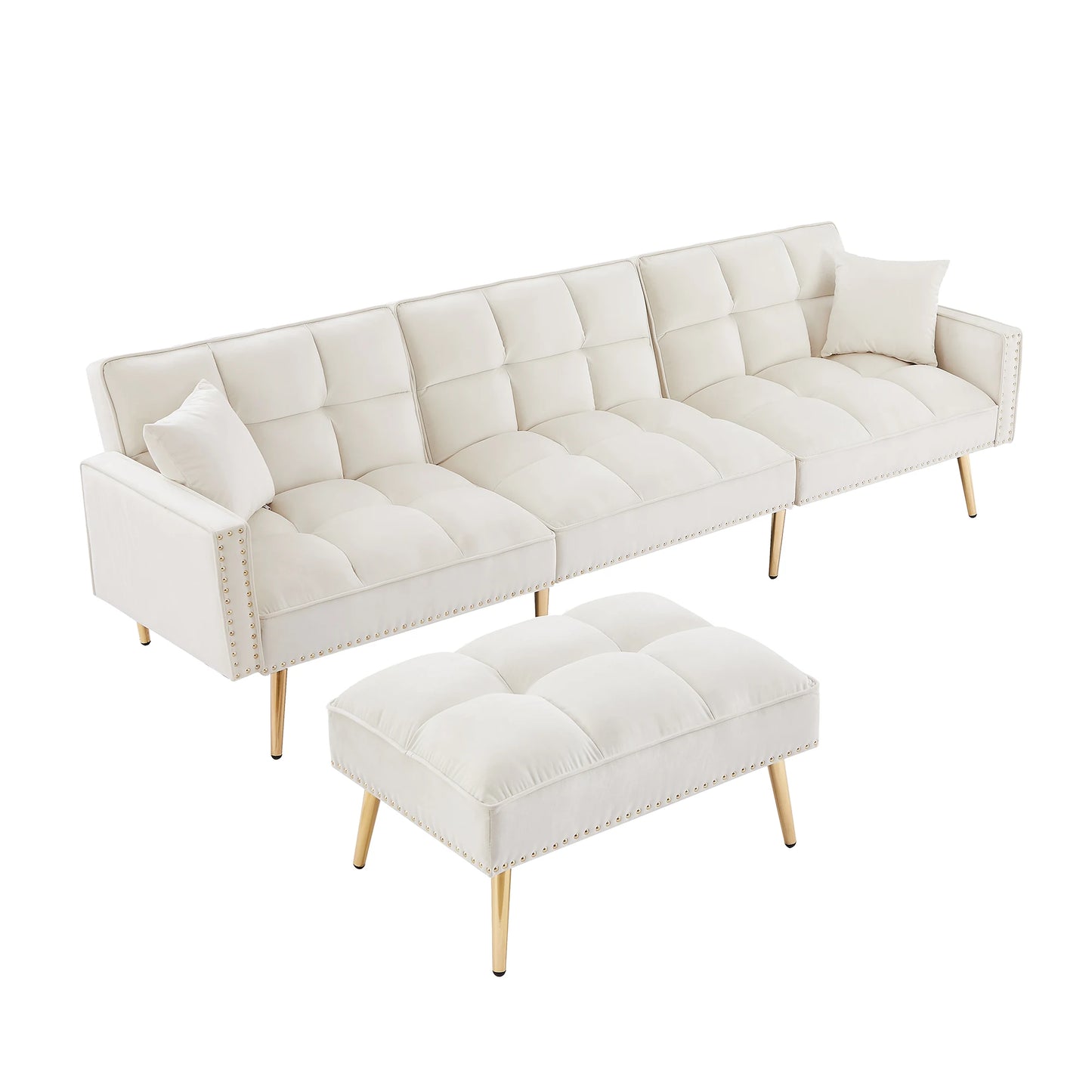 Reversible Velvet Sectional with Movable Ottoman