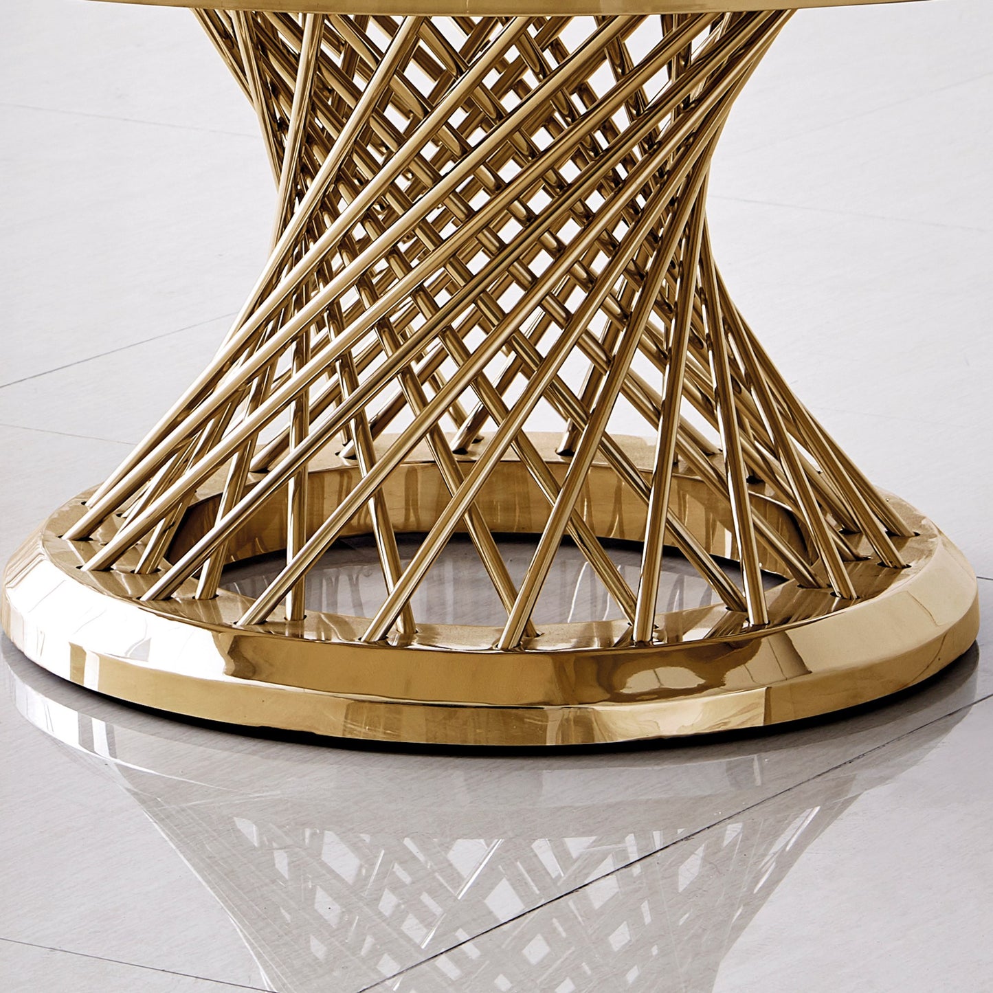 Marble Round Coffee Table with Gold Mirrored Finish Stainless Steel Base