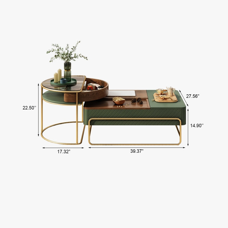 Green Lift-top Modern Nesting Coffee Table Set