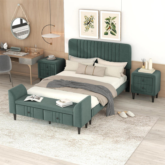 Upholstered Velvet 4-Piece Bed Set