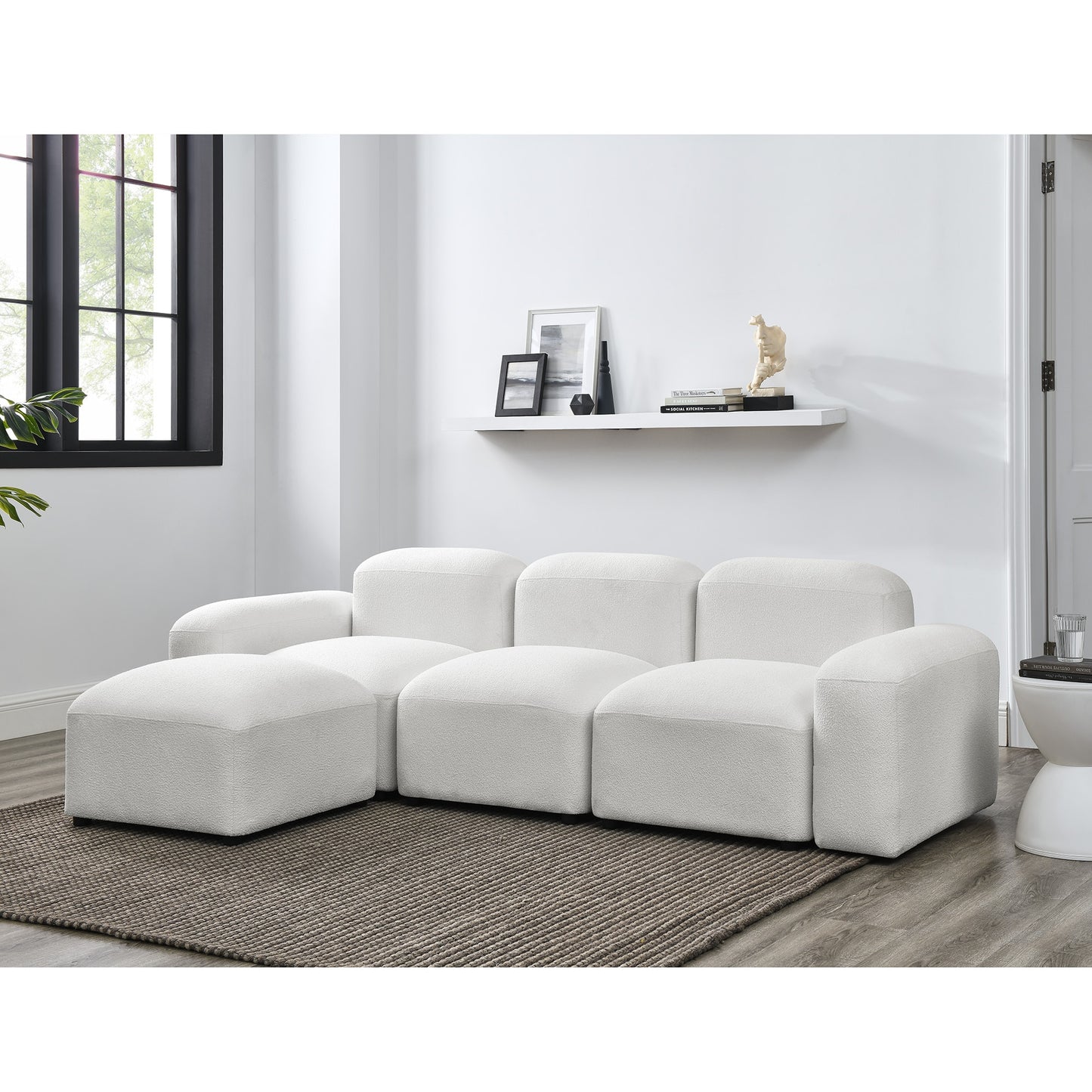 Weißes modulares Sofa in L-Form „Cloud“.