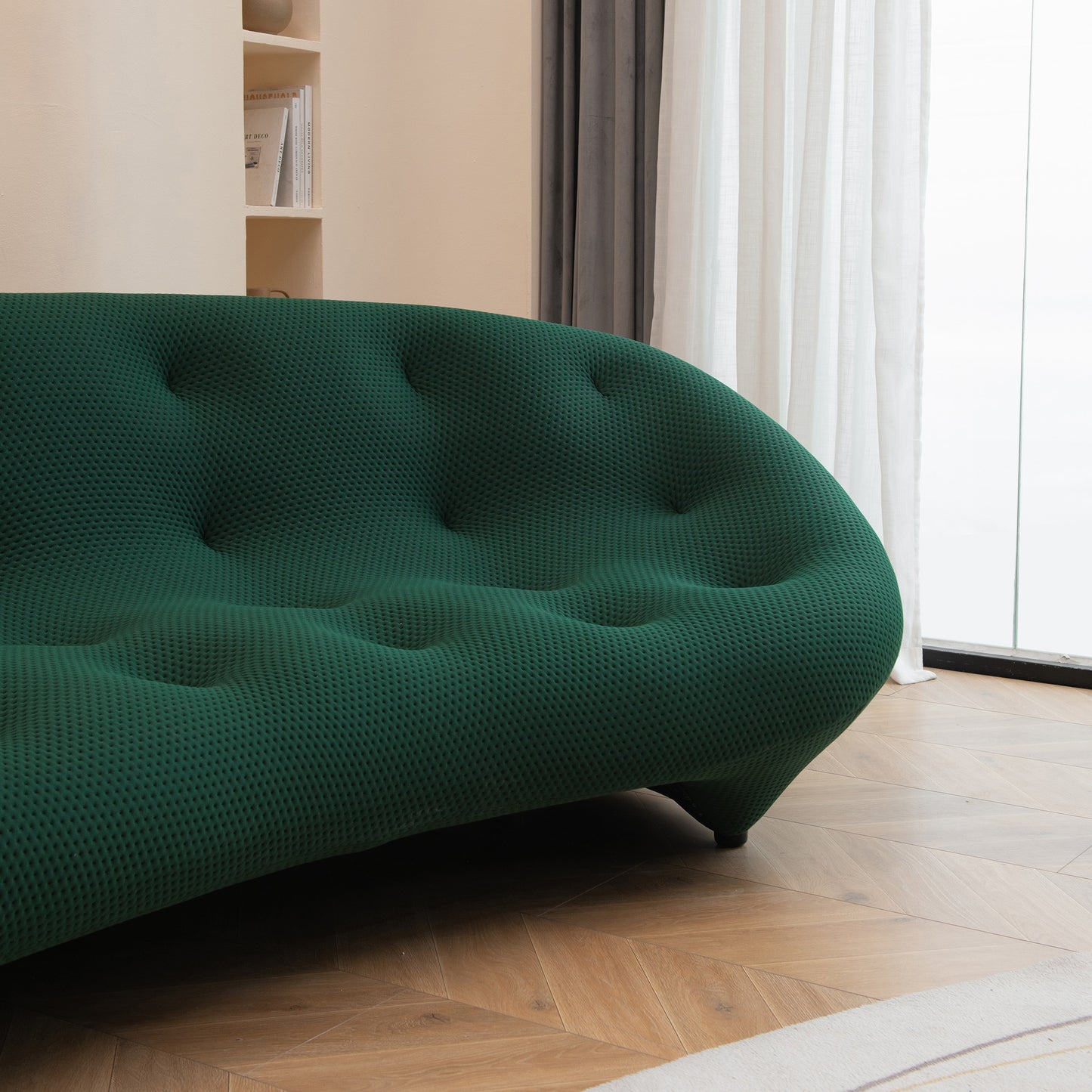 Green curved living room shell sofa