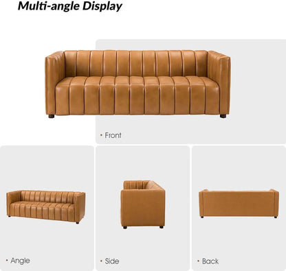 Channel Tufted Leather Sofa