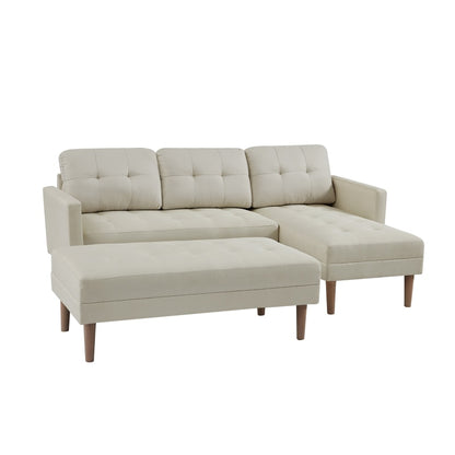 Modern Beige Sectional Sofa Chaise + Ottoman