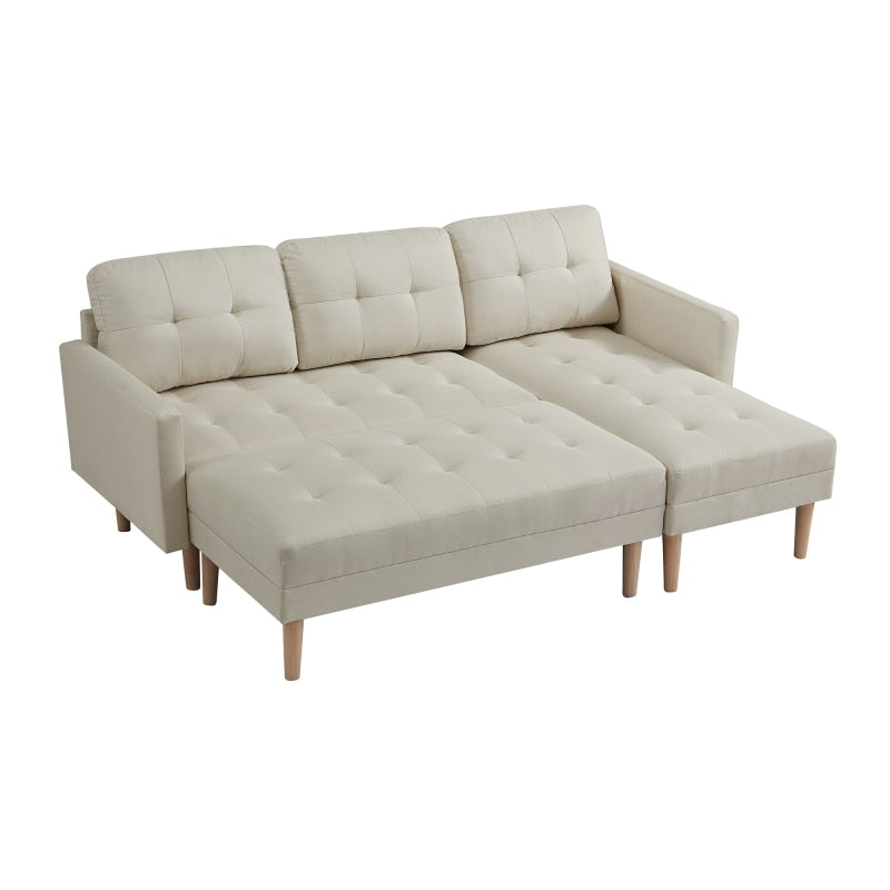 Modern Beige Sectional Sofa Chaise + Ottoman