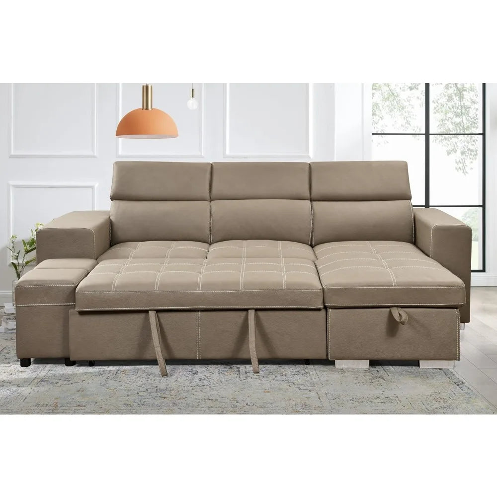 Convertible L-shaped sofa with pull-out bed