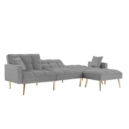 Reversible Velvet Sectional with Movable Ottoman