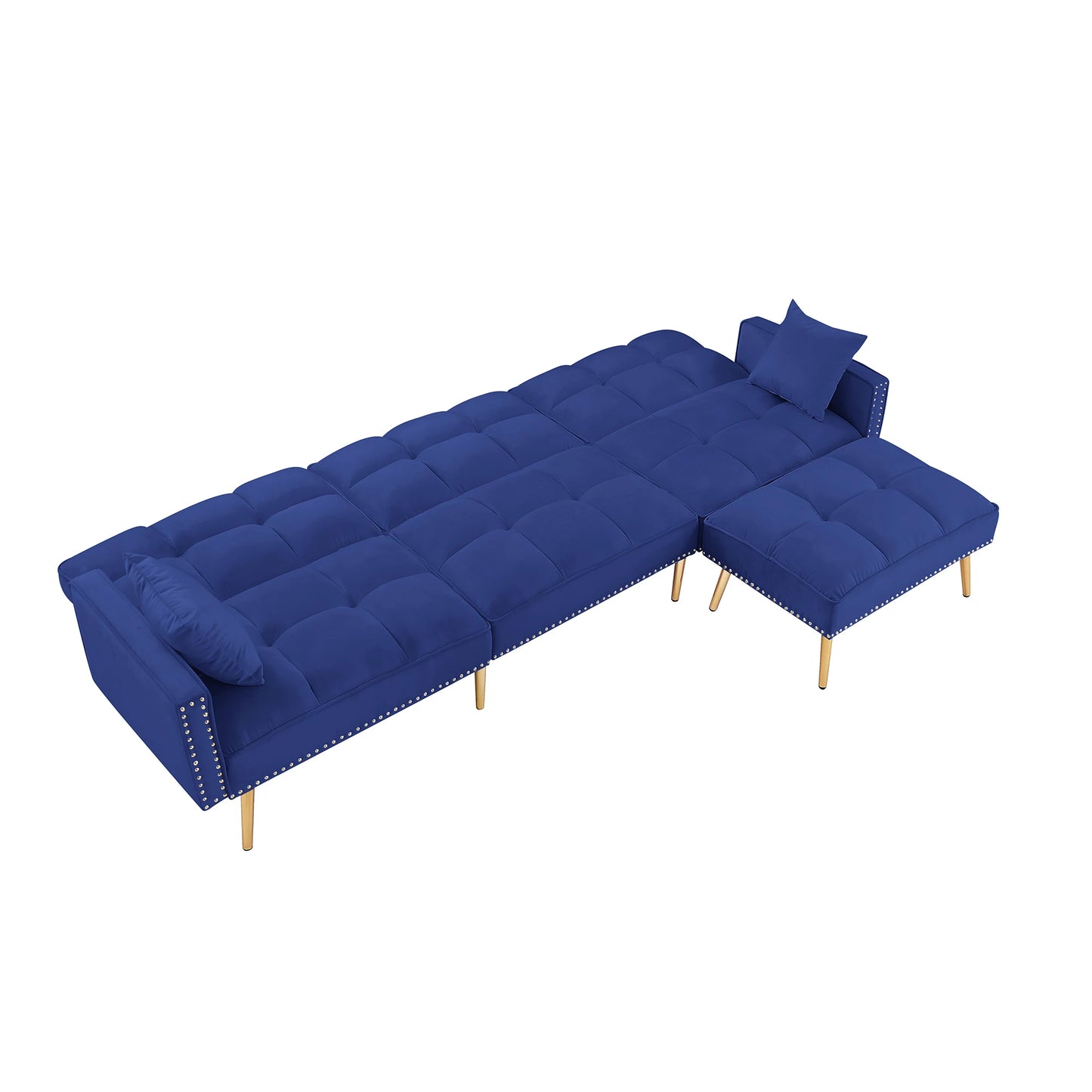 Reversible Velvet Sectional with Movable Ottoman