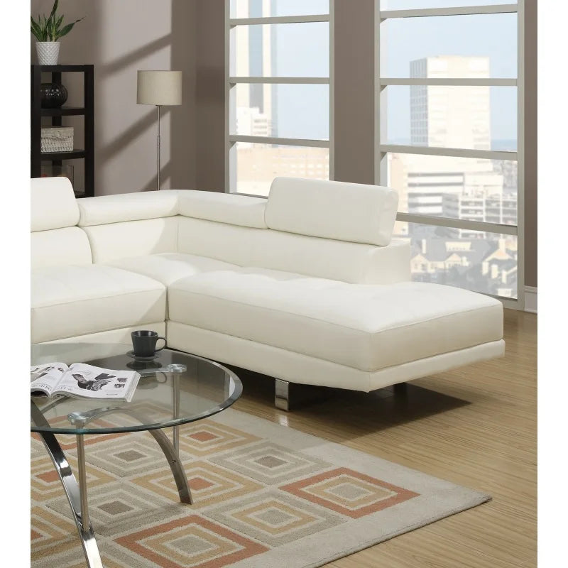 Leather Adjustable Headrest Sectional Sofa + Chaise