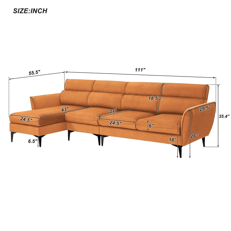 Sofá seccional convertible naranja + chaise