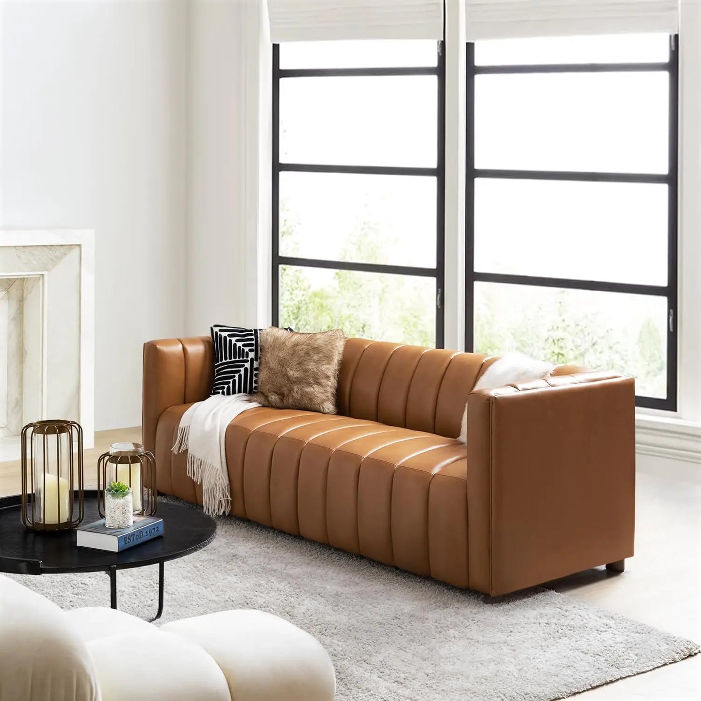 Channel Tufted Leather Sofa