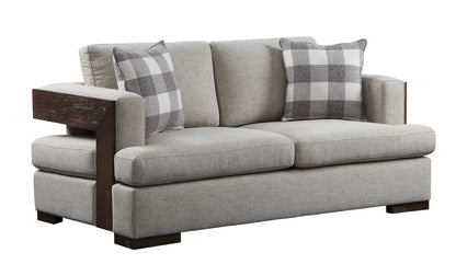 Contemporary Style Sofa + 2 Pillows with Wood Trim