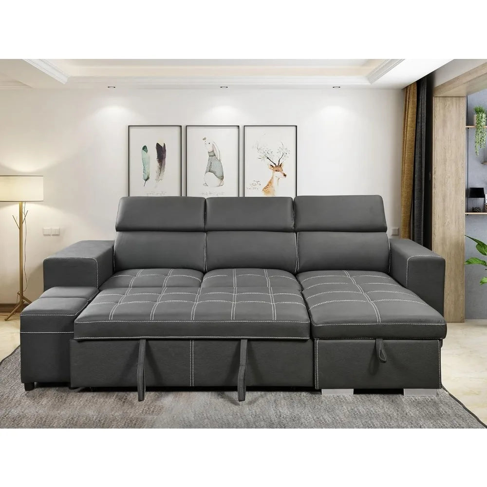 Convertible L-shaped sofa with pull-out bed