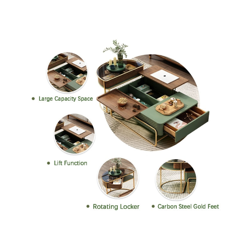 Green Lift-top Modern Nesting Coffee Table Set