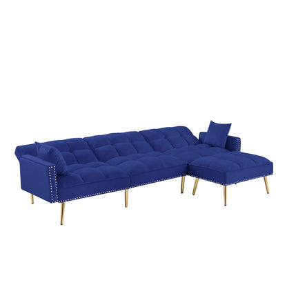 Reversible Velvet Sectional with Movable Ottoman