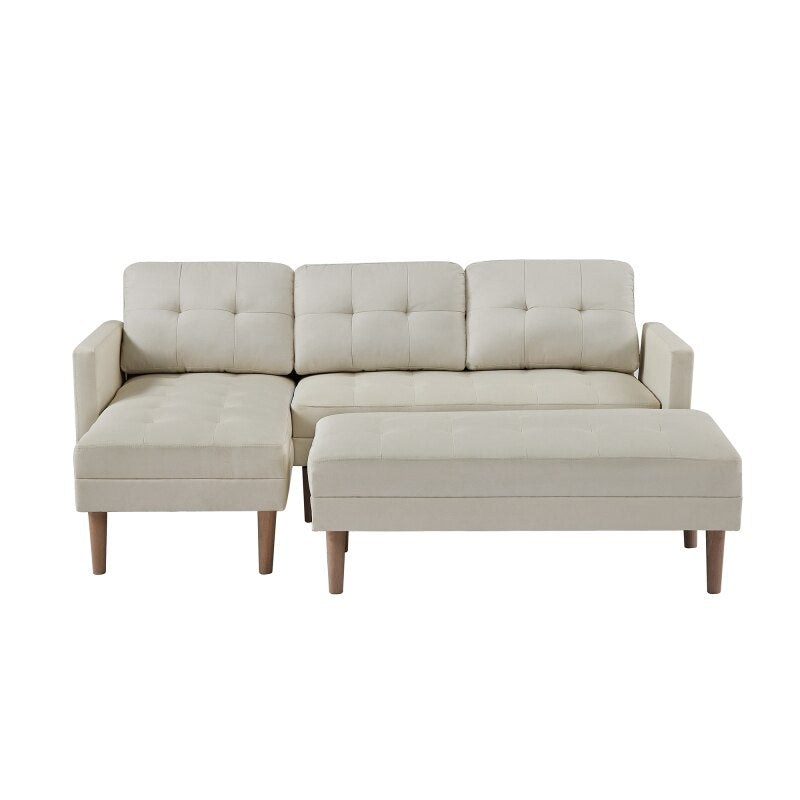 Modern Beige Sectional Sofa Chaise + Ottoman