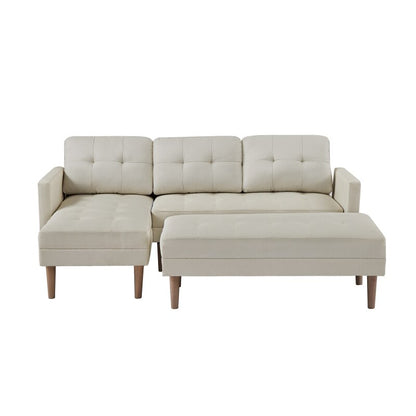 Modern Beige Sectional Sofa Chaise + Ottoman