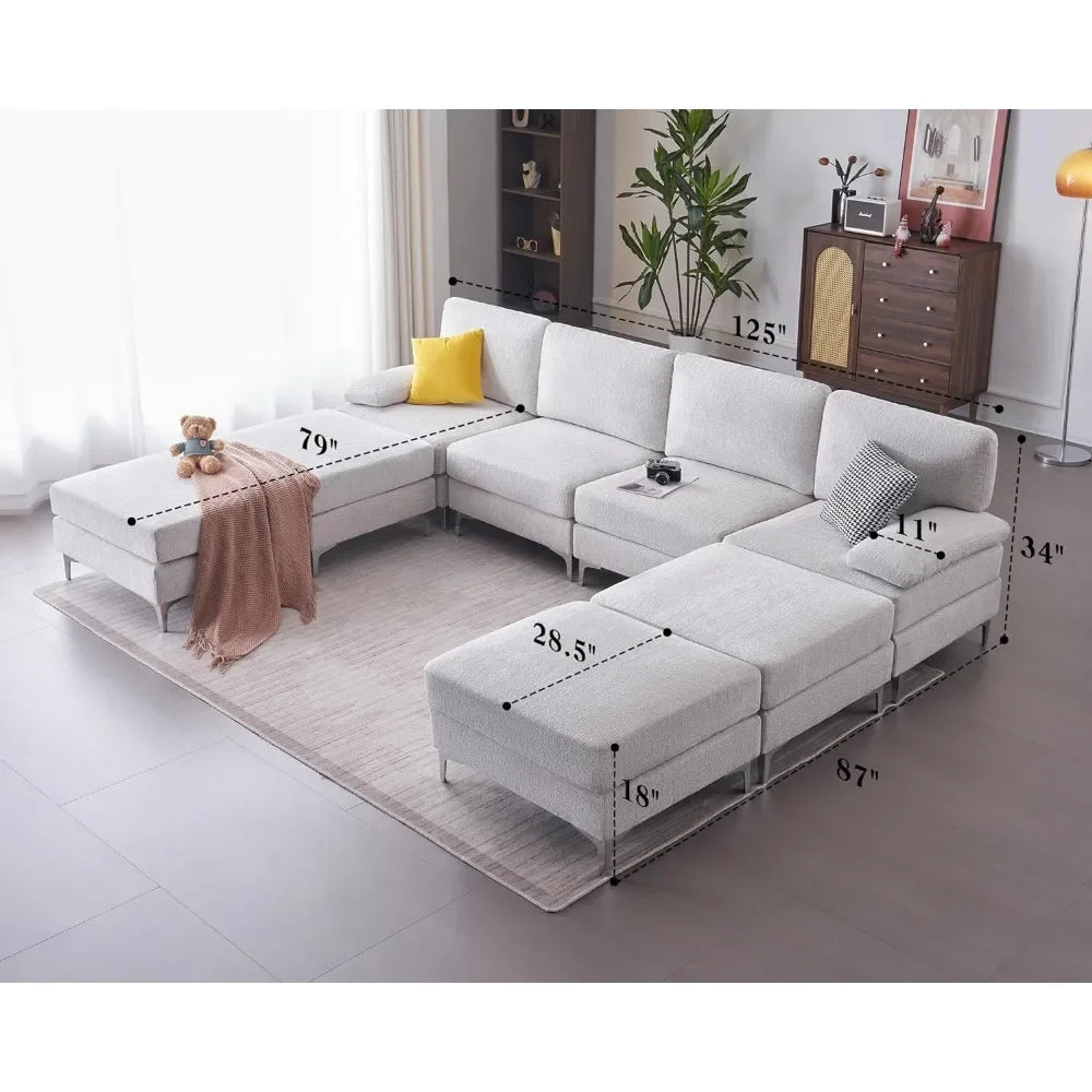 8 Seater Convertible Sectional Couch with Ottomans