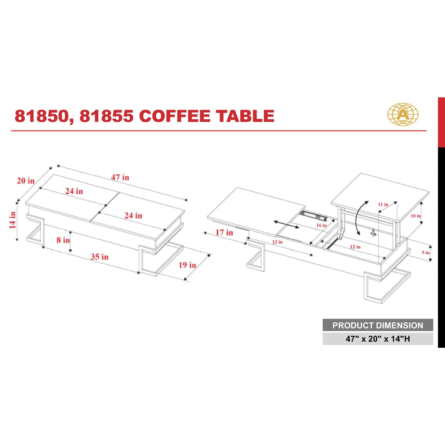 Lift Top Coffee Table + Chrome Legs