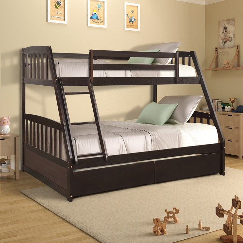 Solid Wood Twin Over Full Bunk Bed With Ladder