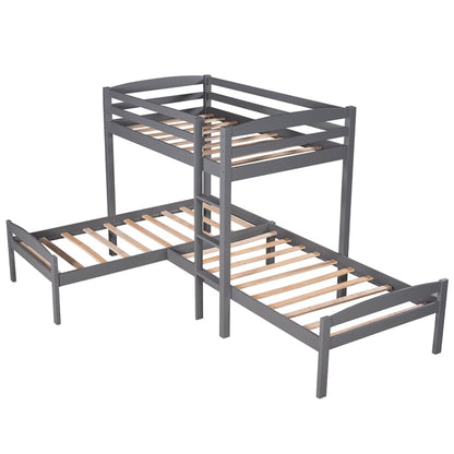 Twin Over Twin Over Twin L-shaped Bunk Bed Frame