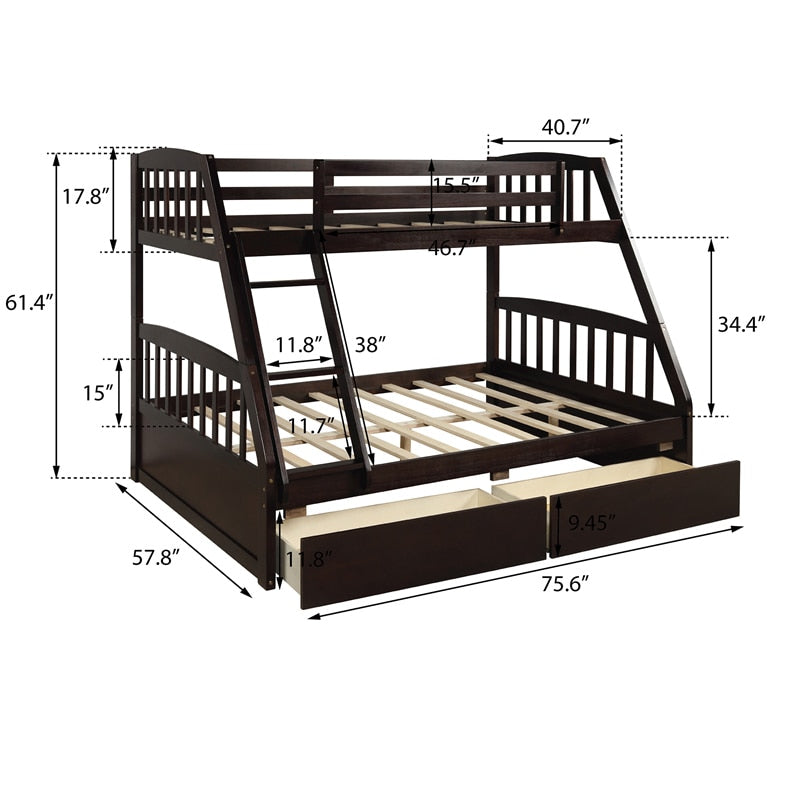 Solid Wood Twin Over Full Bunk Bed With Ladder