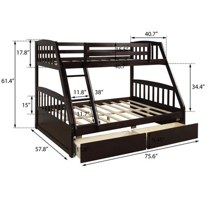 Massivholz-Doppelbett über vollem Etagenbett mit Leiter