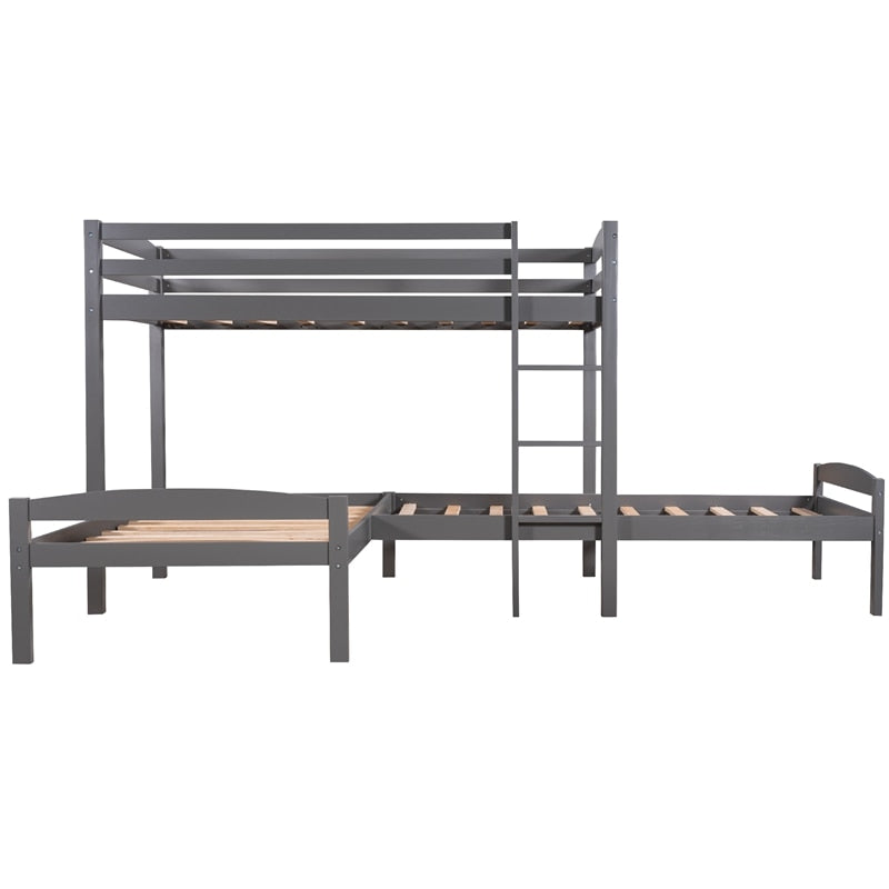 Twin Over Twin Over Twin L-shaped Bunk Bed Frame