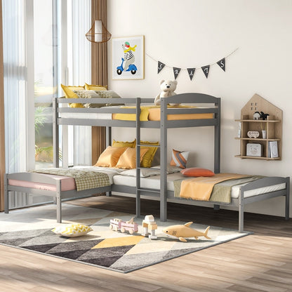 Twin Over Twin Over Twin L-shaped Bunk Bed Frame