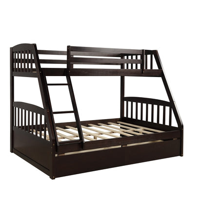 Cama doble de madera maciza sobre litera completa con escalera