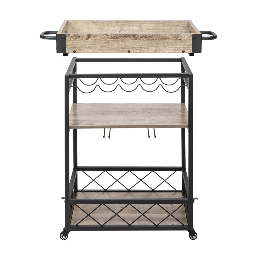 Bar Cart, Holds 5 Wine Bottles and 9 Wine Glasses