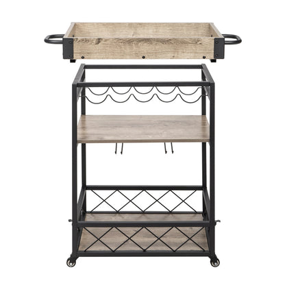 Bar Cart, Holds 5 Wine Bottles and 9 Wine Glasses