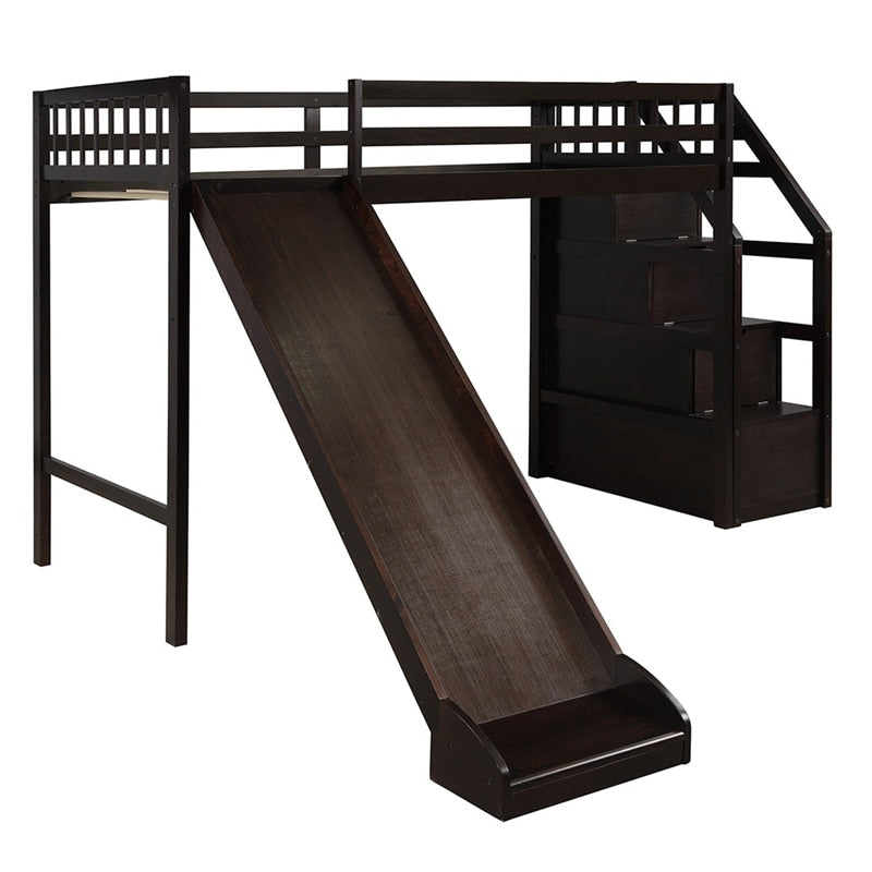 Twin Size Loft Bed With Slide And Storage Steps