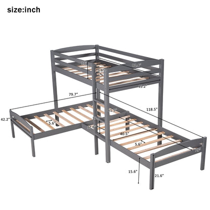 Twin Over Twin Over Twin L-shaped Bunk Bed Frame