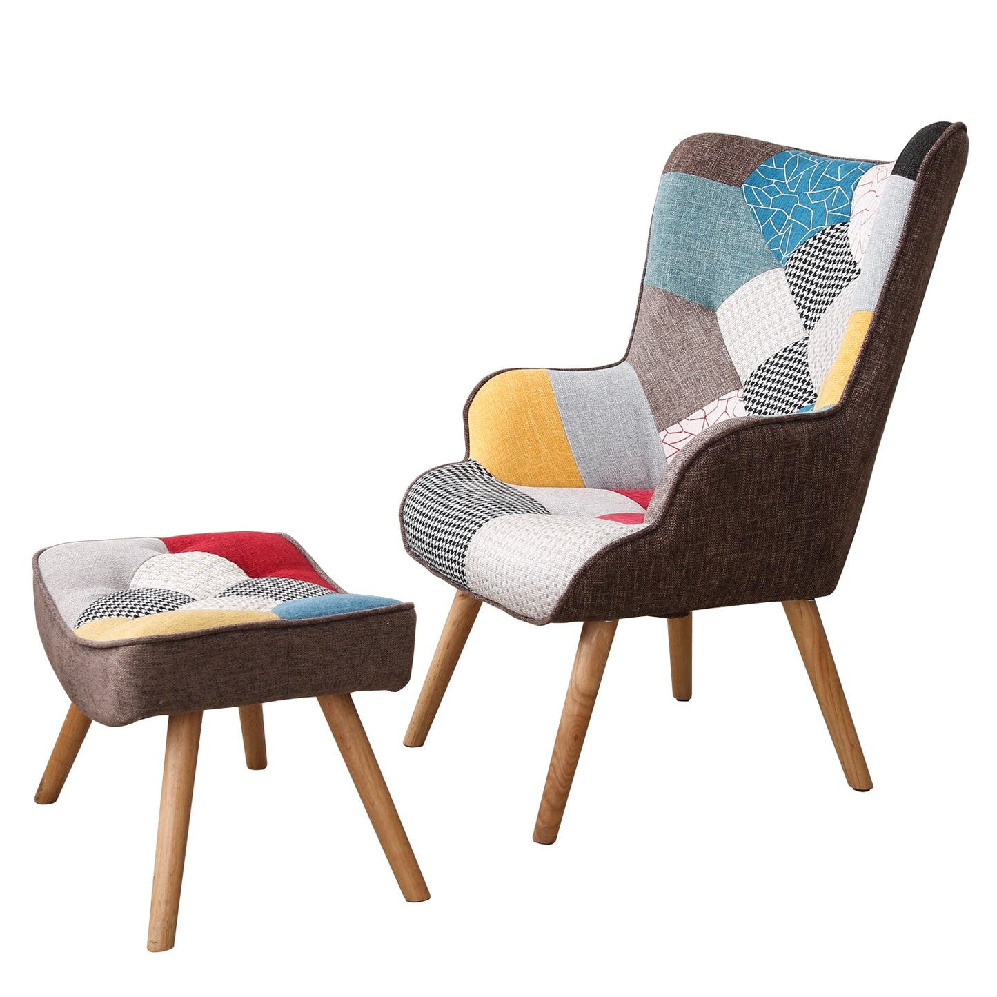 Colorful Patchwork Lounge Chair and Ottoman